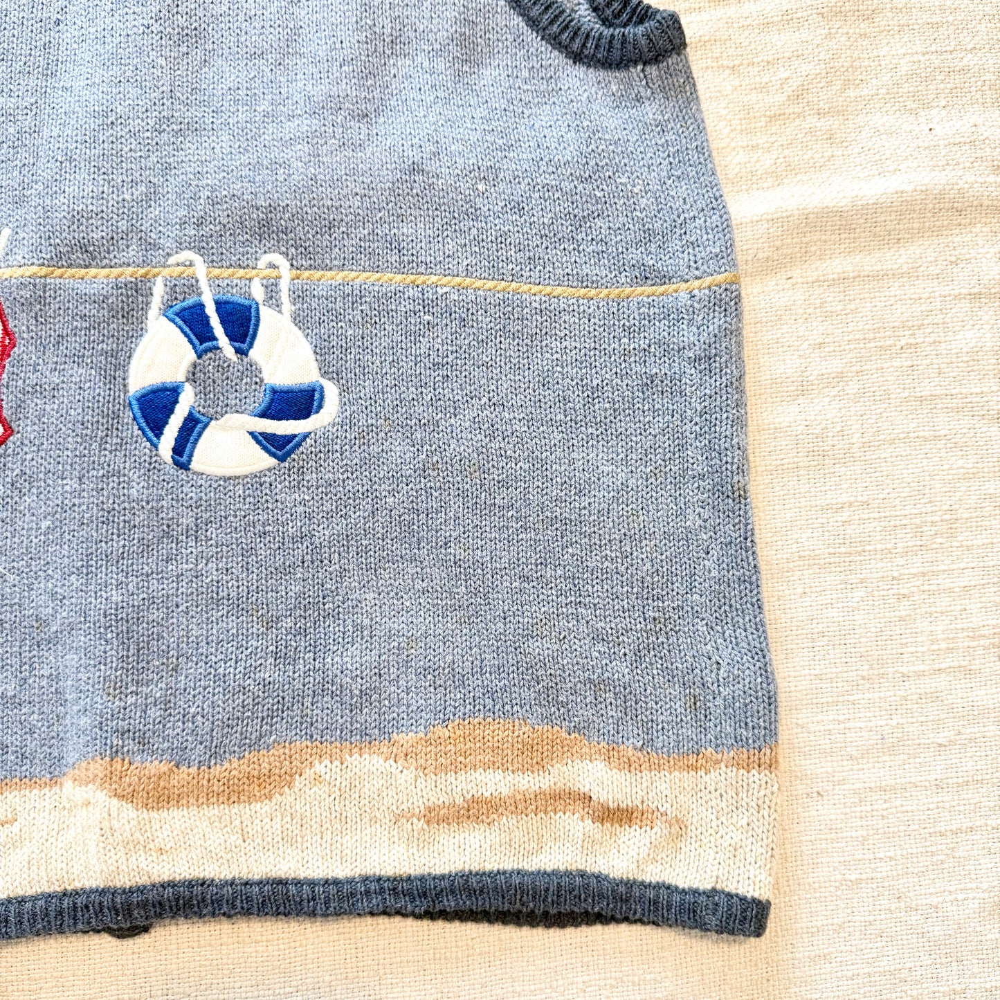 AS IS Vintage Mandalay Bay Beach Theme Embroidered Sweater Vest Blue Small Women Novelty