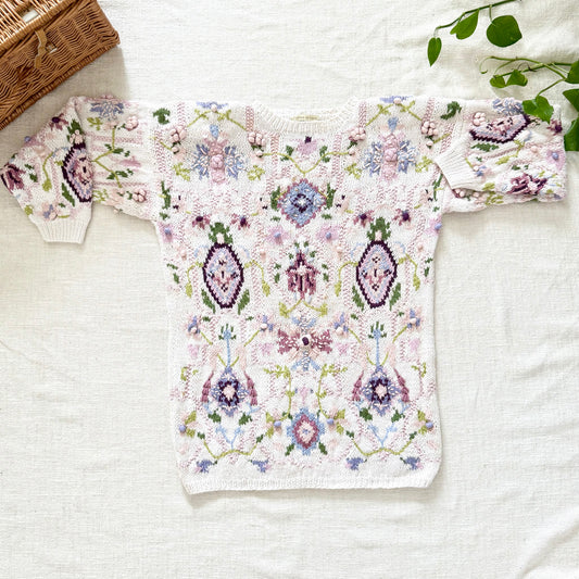 Vintage Hand Knit Floral Sweater | Women's M