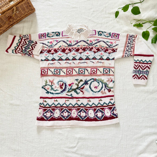 Vintage 90s Floral Knitted Sweater | Oversized Grannycore Size M