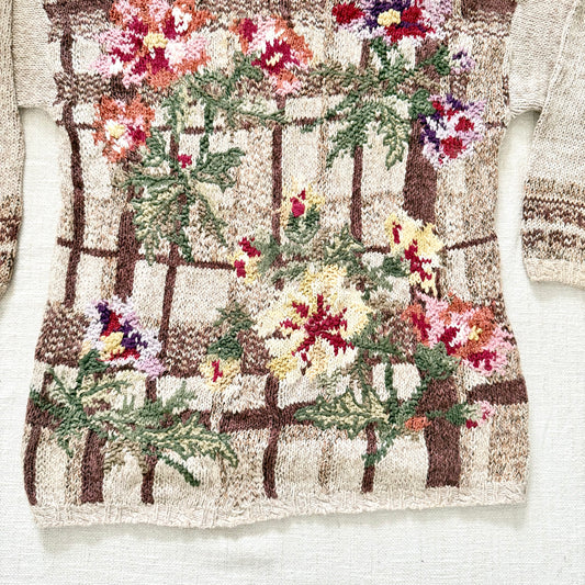 Vintage Tiara International Floral Knit Sweater – Cottagecore Boho Pullover