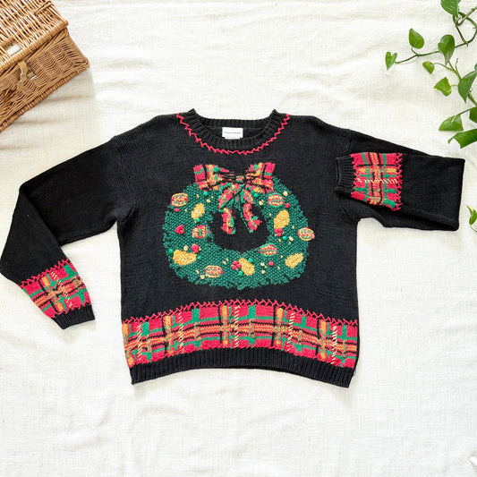 1994 Christmas Wreath Sweater | 90s Festive Knit Pullover | Holiday