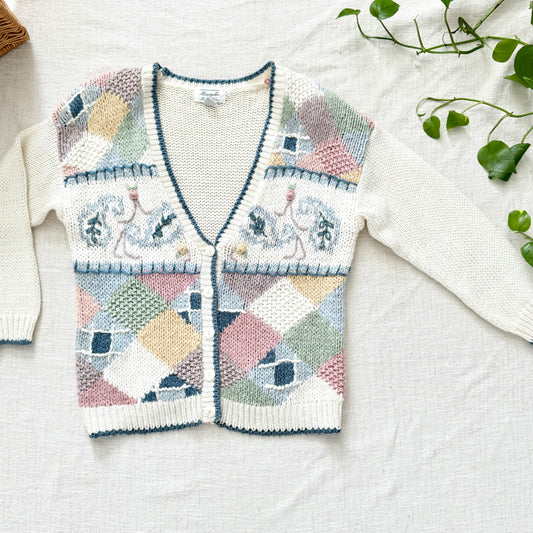 90s Vintage Embroidered Knit Cardigan size L