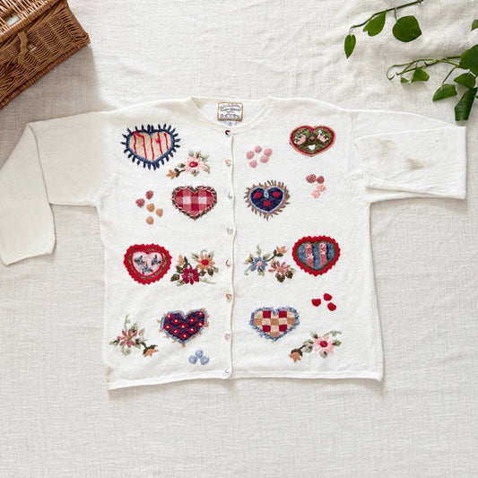 AS IS Vintage 90s Heart Floral Cardigan | Grannycore Cottagecore Knit Sweater