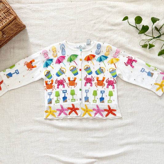 Vintage Philip Jane Gordon White Crab Cardigan | Embroidered Starfish Size S