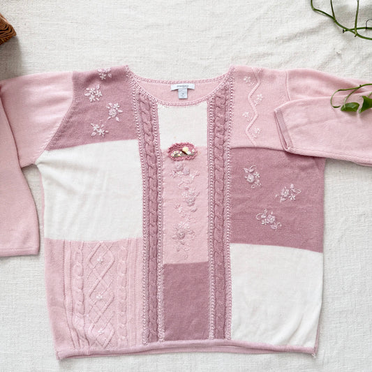 Vintage DressBarn Pastel Floral Embroidered Sweater 1X