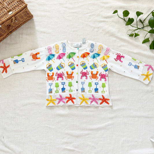 Vintage Philip Jane Gordon White Crab Cardigan | Embroidered Starfish Size S