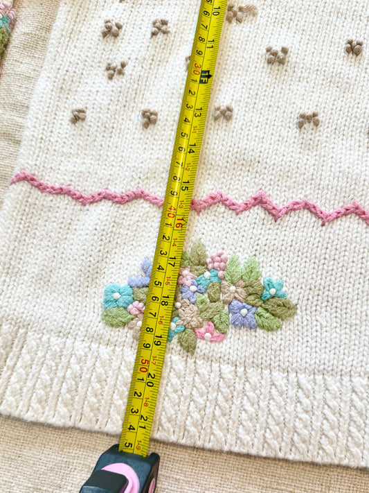 Vintage 1990s Pink & Purple Floral Ramie Cotton Sweater – Cottagecore Granny Style – Medium