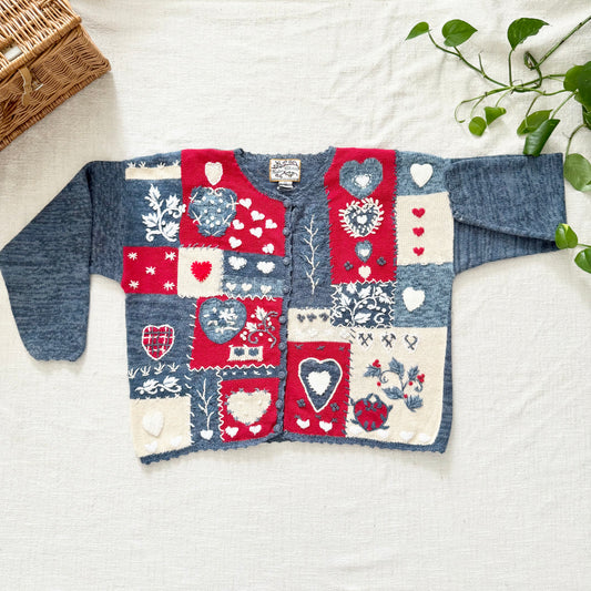 Vintage Heirloom Collectibles Heart Knit Cardigan Sweater XL