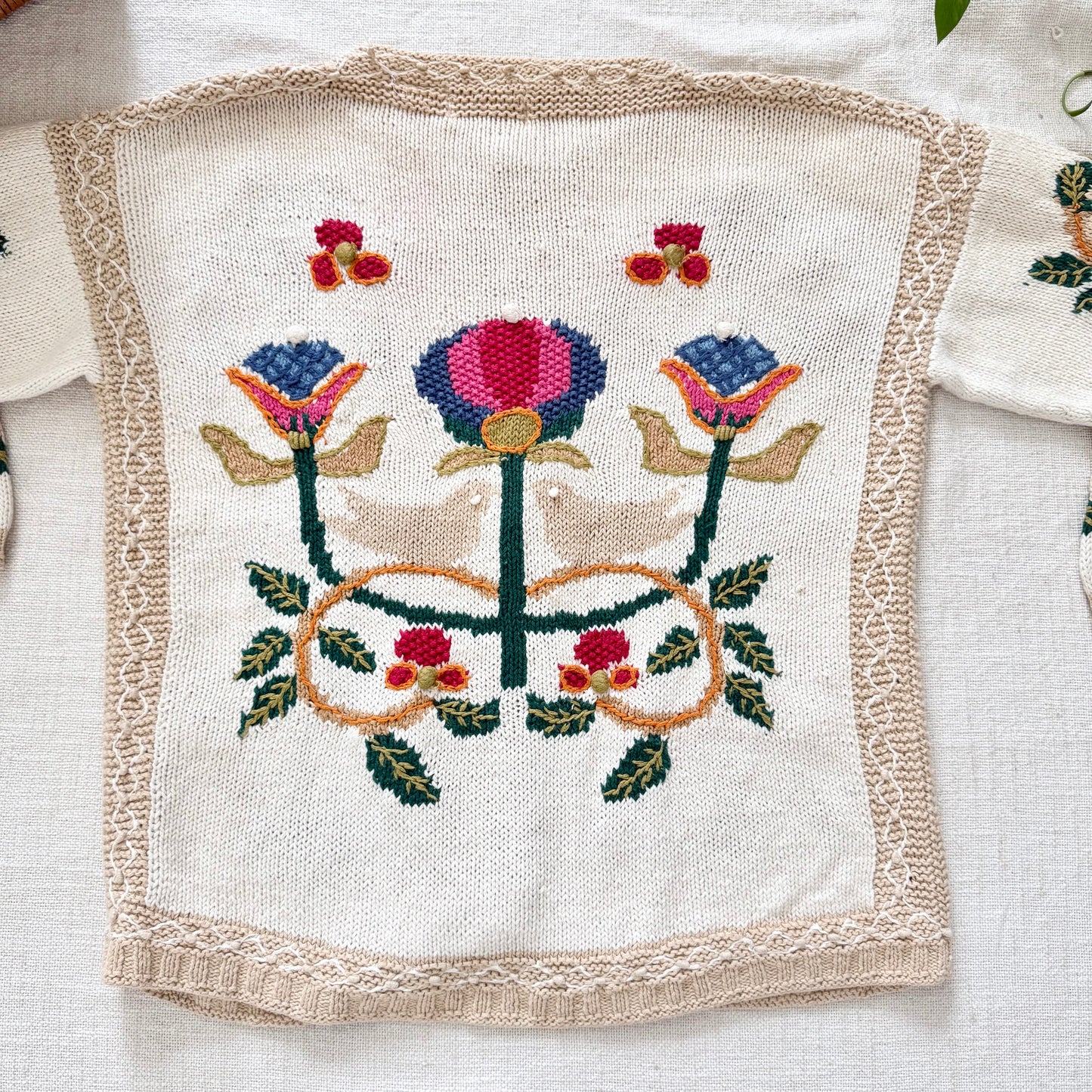 AS IS Venezia Handmade Ramie Cotton Knit Cardigan | Floral Grannycore Cottagecore Sweater