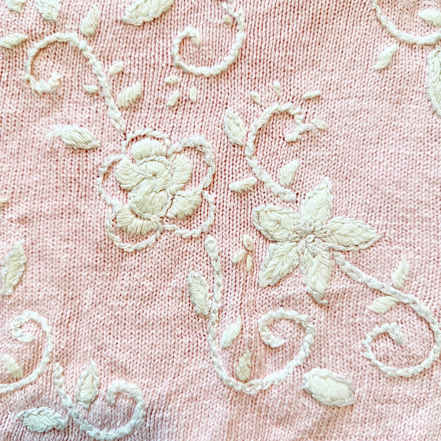 VTG Pink Angora Embroidered Sweater – Coquette Pastel Floral Knit | Size M