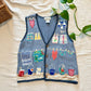 AS IS Vintage Mandalay Bay Beach Theme Embroidered Sweater Vest Blue Small Women Novelty