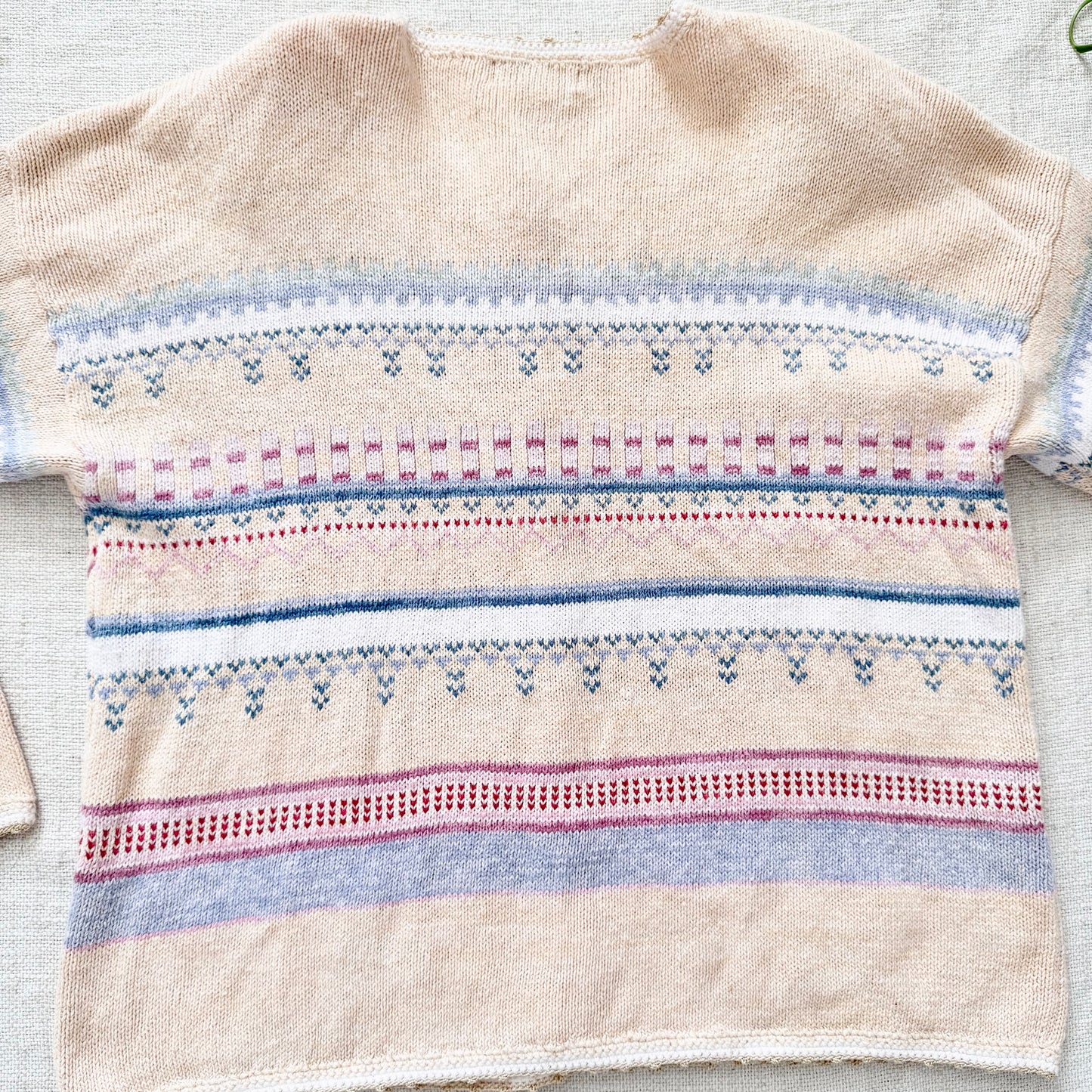 Vintage Hand Knit Wool Cardigan Sweater | Pastel Floral Cherry