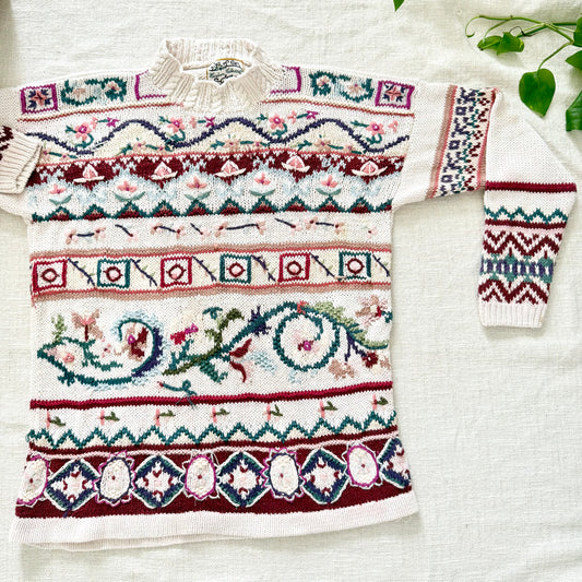 Vintage 90s Floral Knitted Sweater | Oversized Grannycore Size M