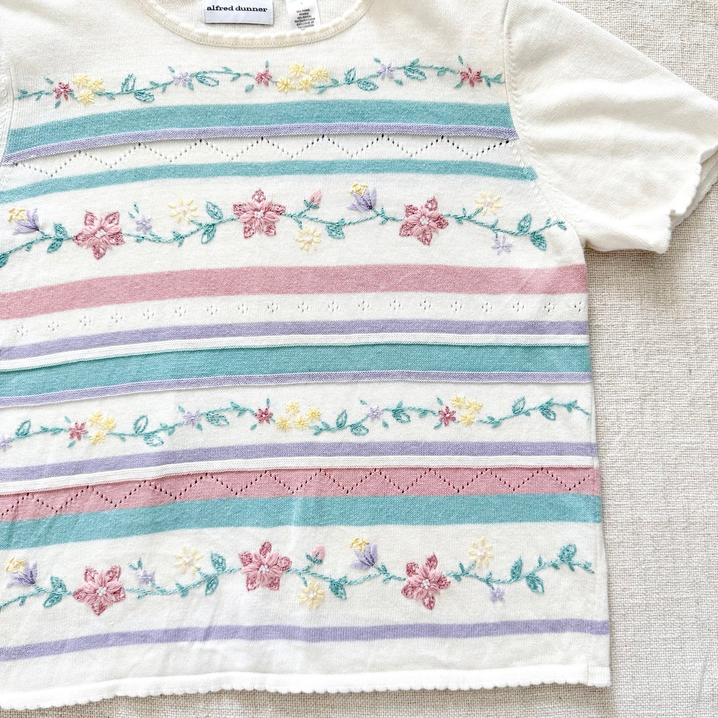 Vintage Alfred Dunner Embroidered Floral Sweater | 90s Pastel Knit Top (Large)