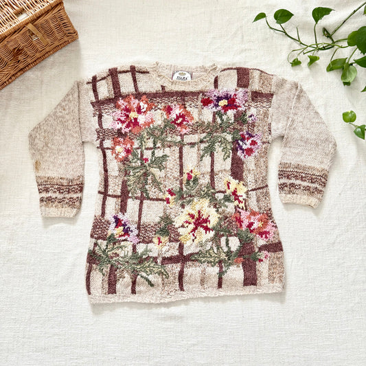 Vintage Tiara International Floral Knit Sweater – Cottagecore Boho Pullover