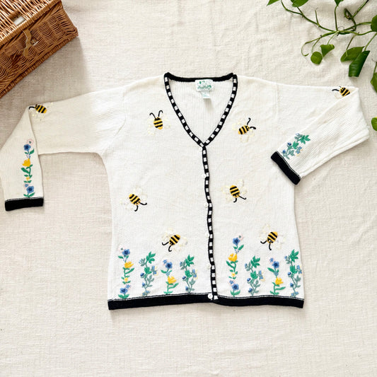 Quacker Factory Bumble Bee Floral Cardigan Sweater | Size M