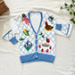 Marisa Christina Americana Cardigan Sweater | Embroidered Cow, Rooster, Flag | Ramie Cotton Knit