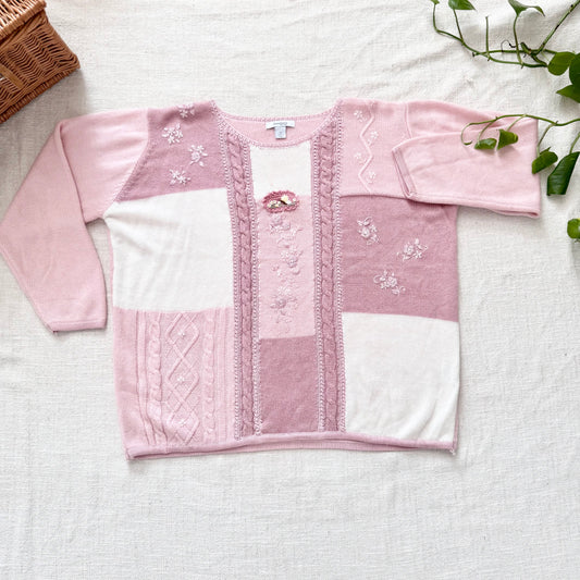 Vintage DressBarn Pastel Floral Embroidered Sweater 1X