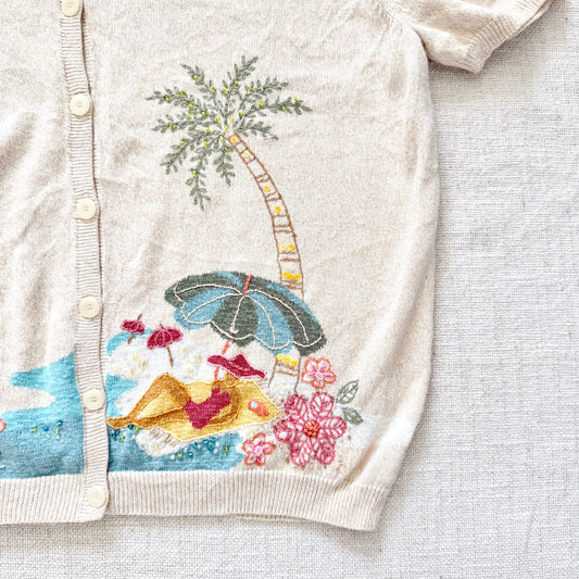 Vintage Alfred Dunner Embroidered Beach Scene Cardigan L