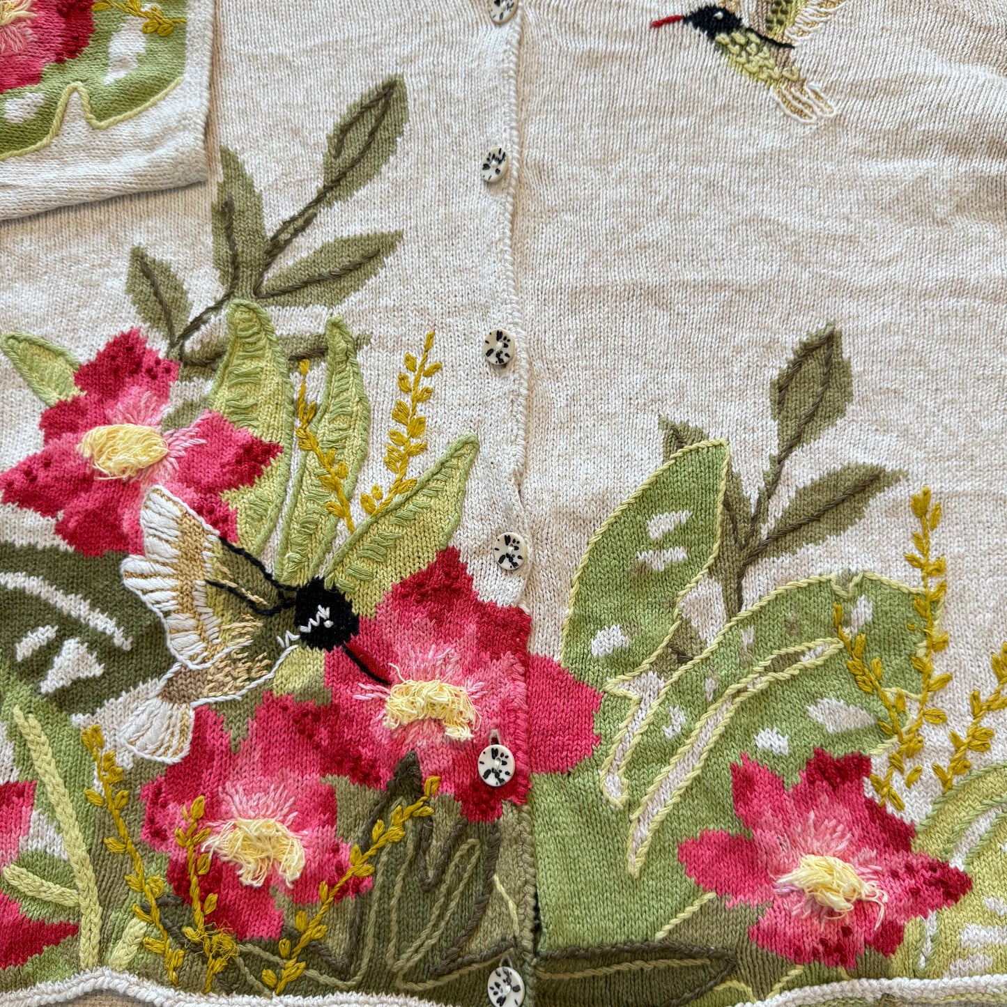 Vintage Susan Bristol Hummingbird Cardigan – Embroidered Detail | Size XL