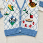 Marisa Christina Americana Cardigan Sweater | Embroidered Cow, Rooster, Flag | Ramie Cotton Knit