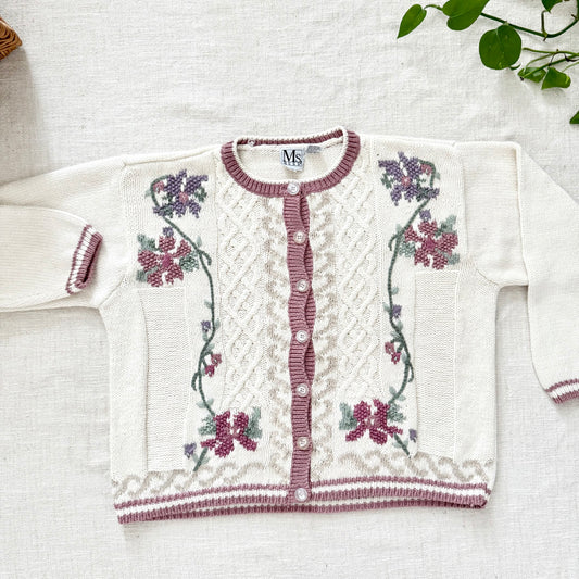 Russ Petites Floral Knit Cardigan Sweater XL | 90s Cottagecore Granny Chic Button Up