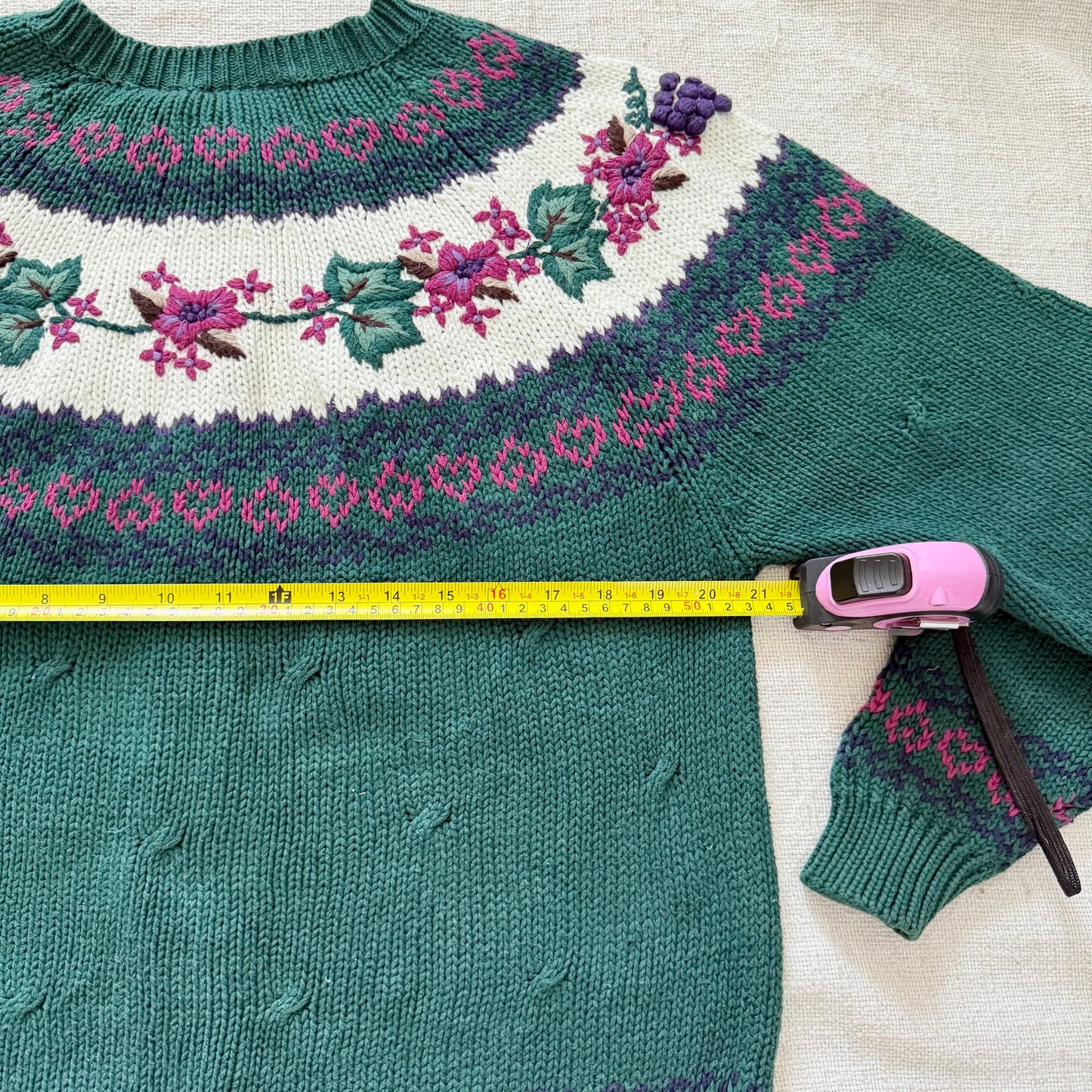 Northern Isles Cotton Cardigan | 90s Hand-Embroidered Floral Grapevine Knit Sweater