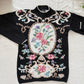 Vintage 80s Black Rose Knit Sweater | Women's Medium Art Wear Pullover