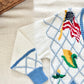Marisa Christina Americana Cardigan Sweater | Embroidered Cow, Rooster, Flag | Ramie Cotton Knit