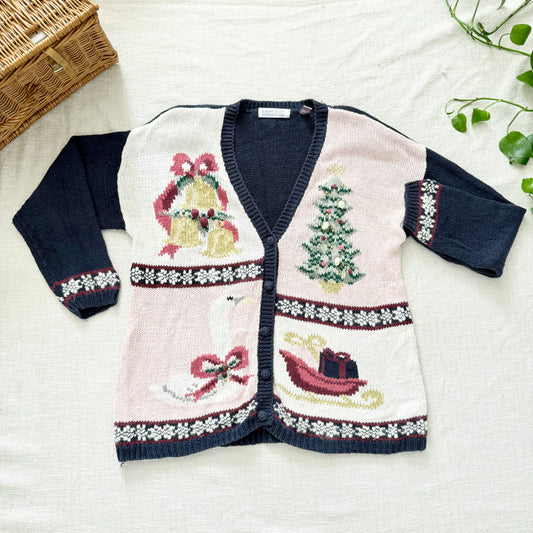 Vintage 90s Pink Christmas Cardigan: Oversized