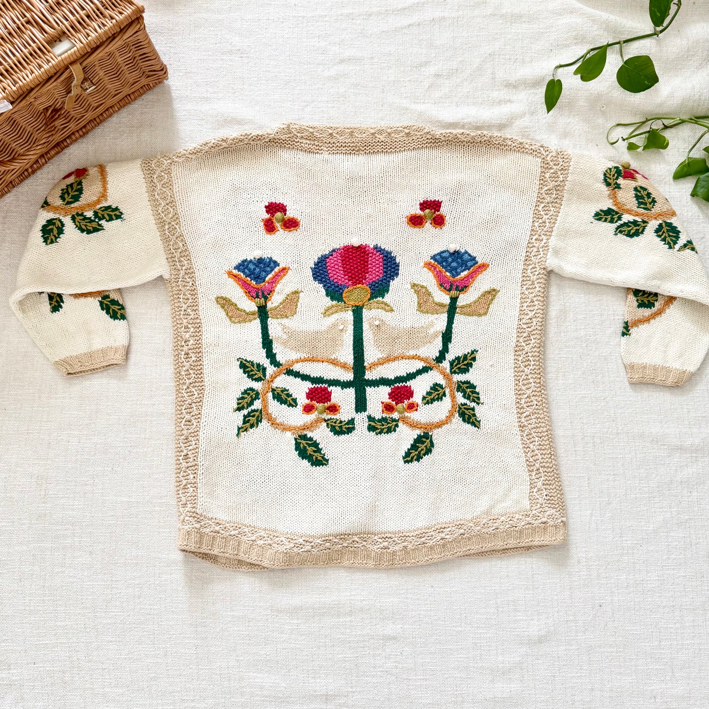 AS IS Venezia Handmade Ramie Cotton Knit Cardigan | Floral Grannycore Cottagecore Sweater