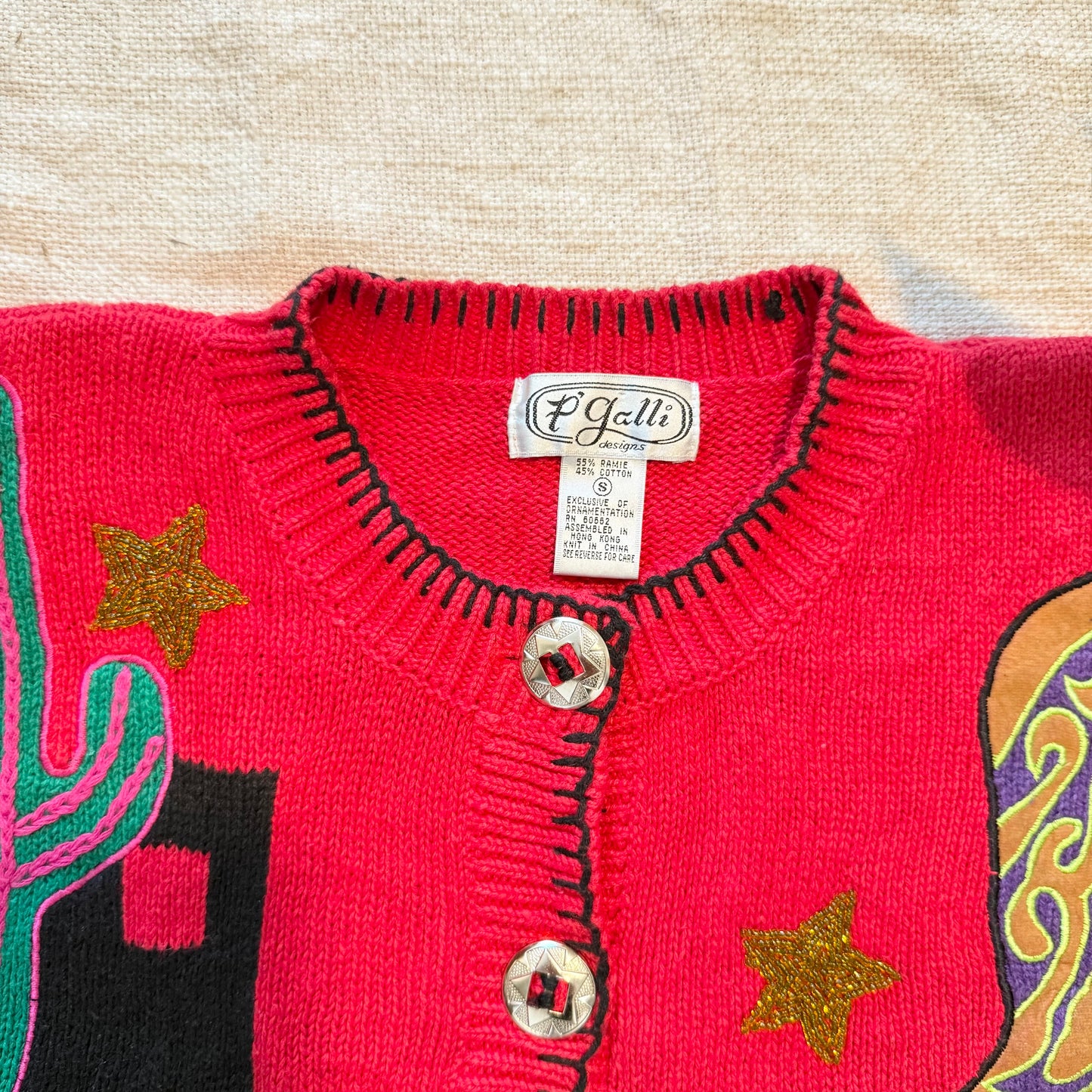 Vintage Southwest Beaded Cardigan | Cowboy Boot Cactus Western Sweater Size S