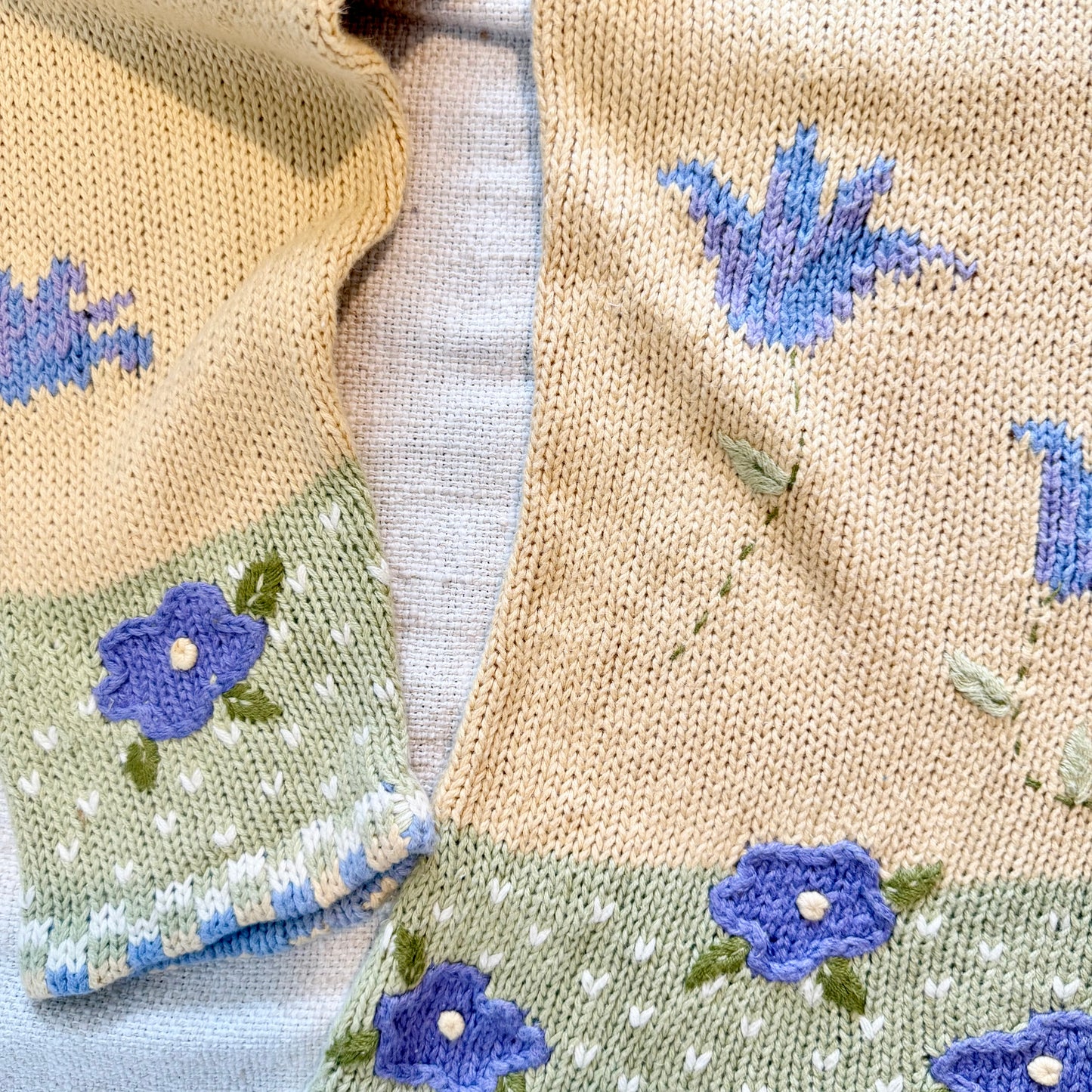 Vintage Icelandic Design Knit Sweater – Pastel Floral Button-Up Crewneck, Women’s M