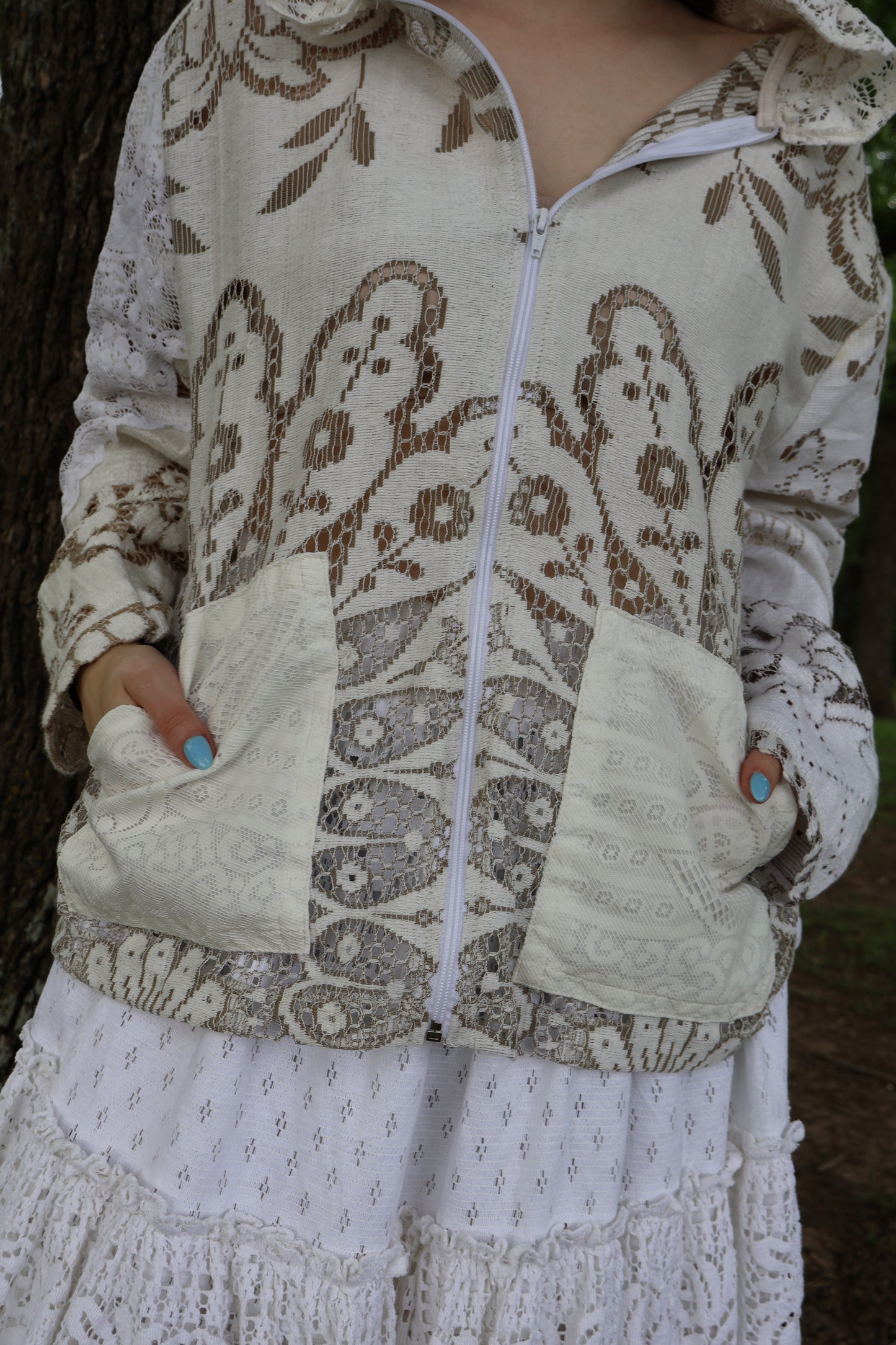 Elysia Vintage Lace Hoodie & Skirt Set
