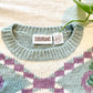 Vintage 90s Knit Sweater: Blue Lilac Floral Embroidered Prep Style