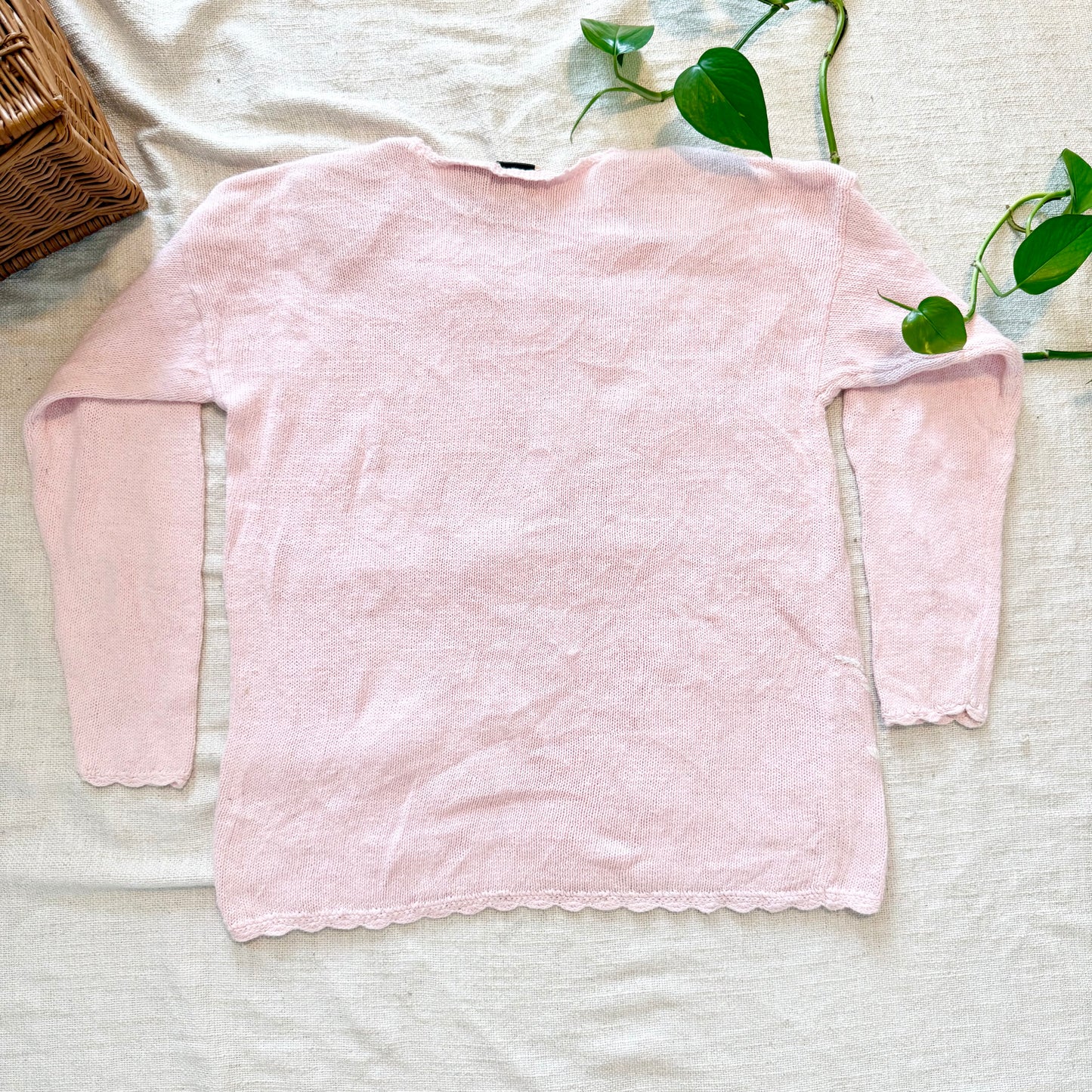 VTG Pink Angora Embroidered Sweater – Coquette Pastel Floral Knit | Size M