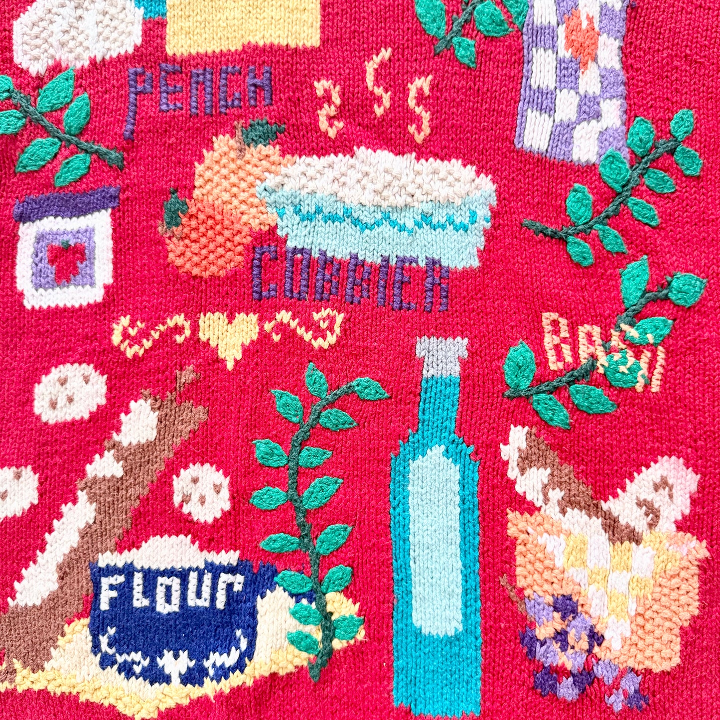 Vintage Kan Scott Hand Knit Sweater Kitchen Baking Motif Pullover