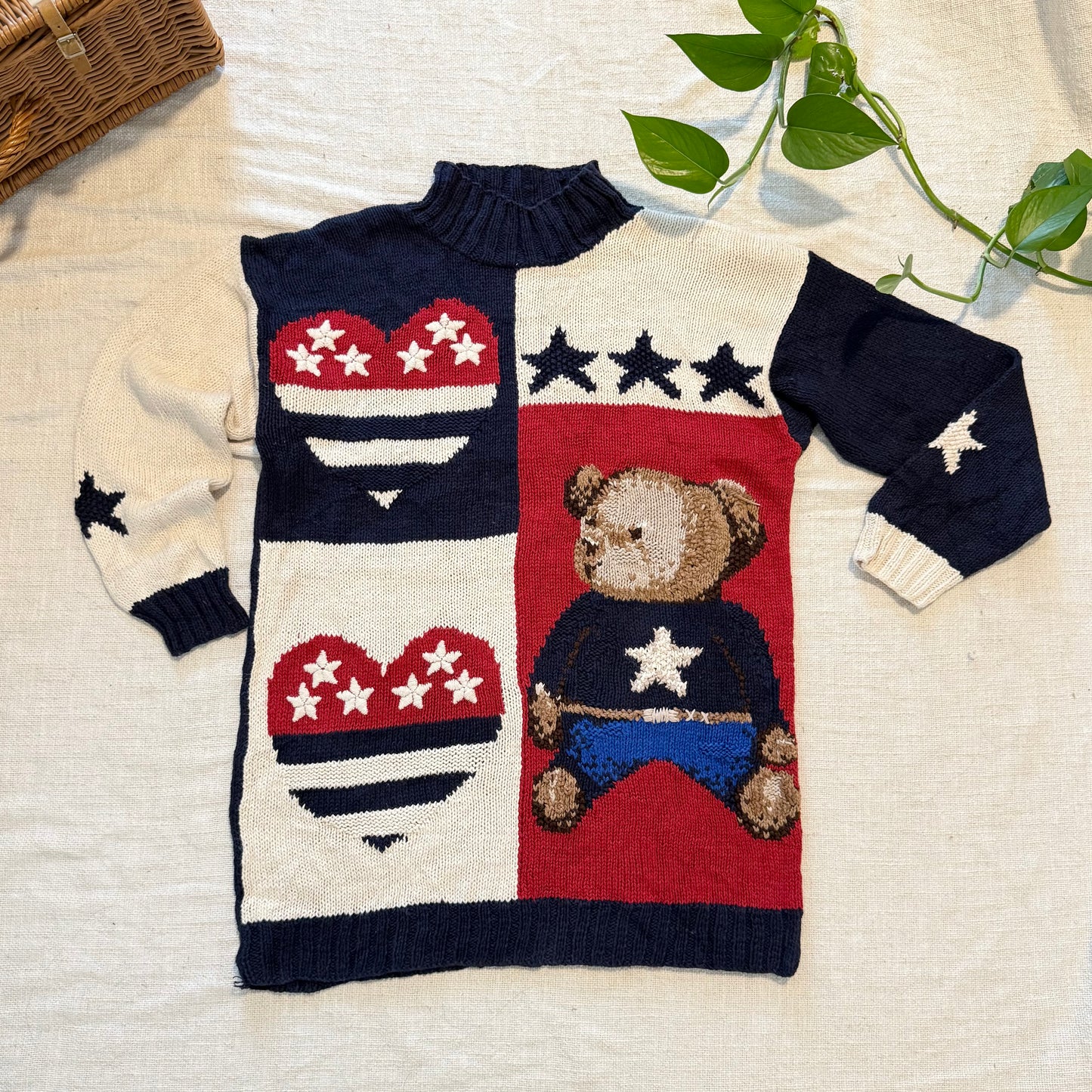 Vintage 90s Marisa Christina Classics Sweater | Teddy Bear, Hearts, Stars Knit