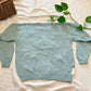 Vintage 90s Knit Sweater: Blue Lilac Floral Embroidered Prep Style