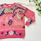 Rare Vintage Hand-Knit Animal Intarsia Sweater M | Pink Embroidered Folk Art Pullover