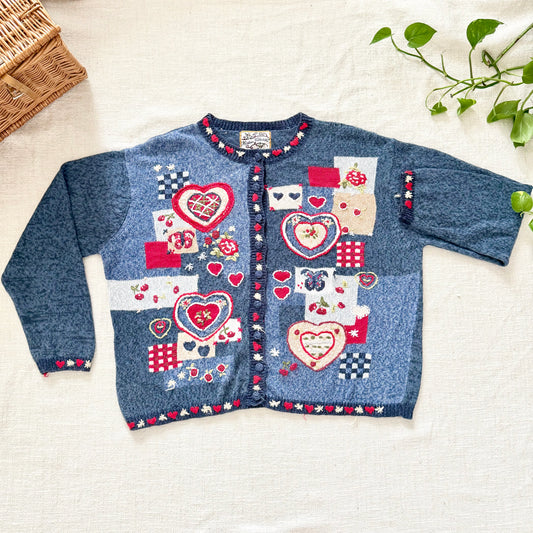 Vintage Heirloom Collectibles Heart Knit Cardigan Sweater XL