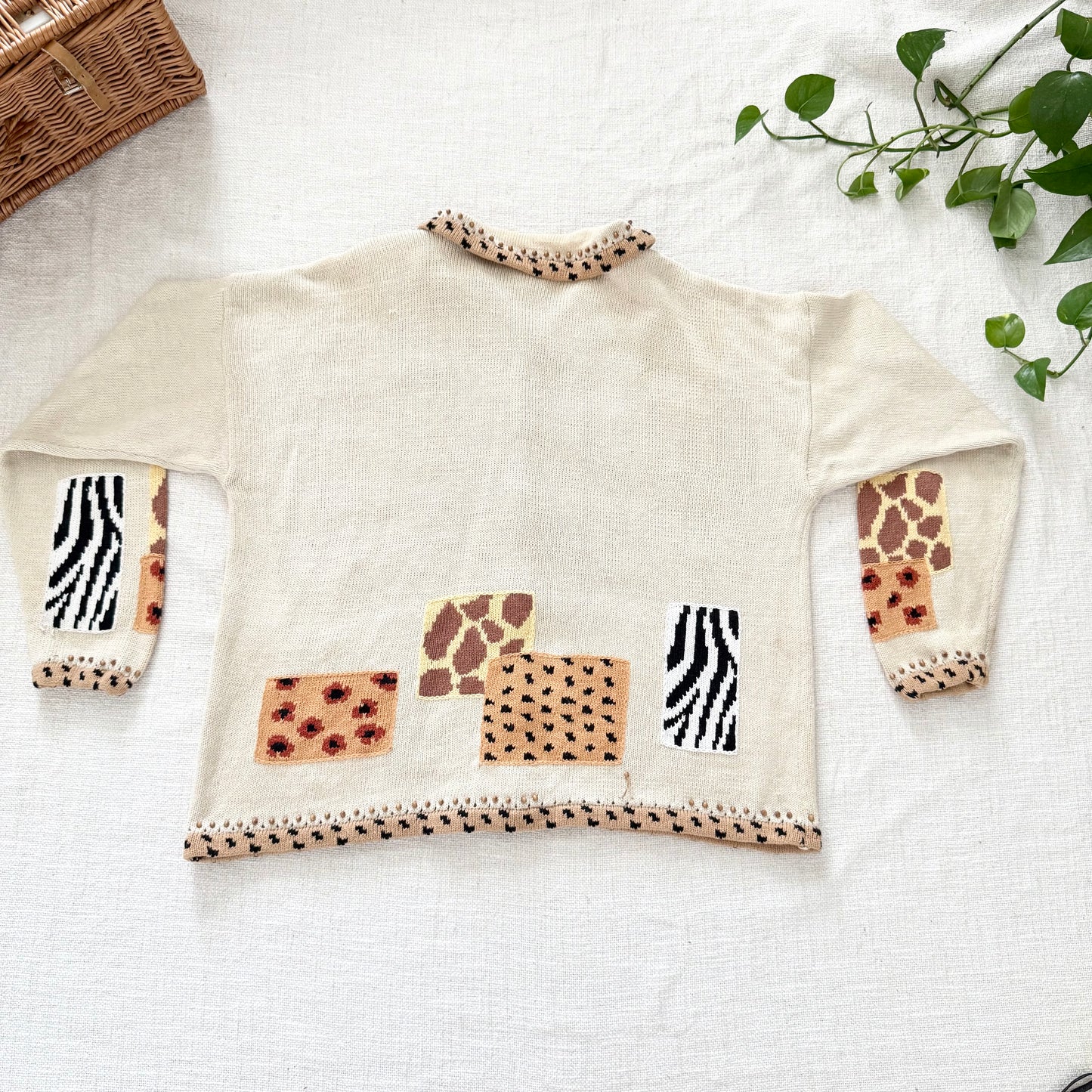 Vintage Talbots Animal Print Sweater | Beaded Collar Knit Pullover XL
