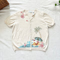 Vintage Alfred Dunner Embroidered Beach Scene Cardigan L