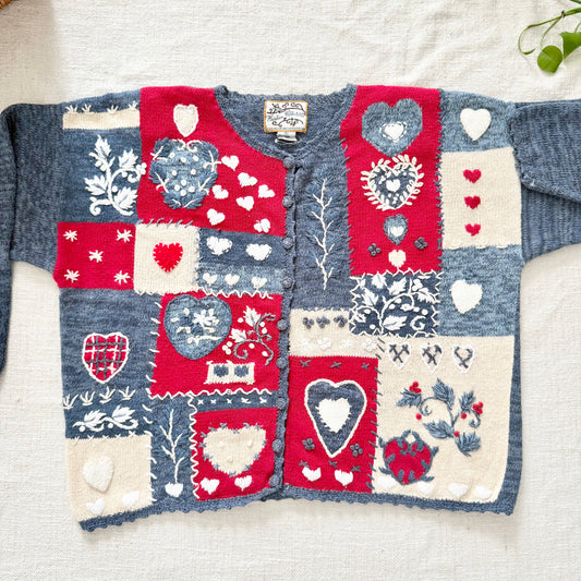 Vintage Heirloom Collectibles Heart Knit Cardigan Sweater XL
