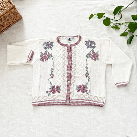 Russ Petites Floral Knit Cardigan Sweater XL | 90s Cottagecore Granny Chic Button Up
