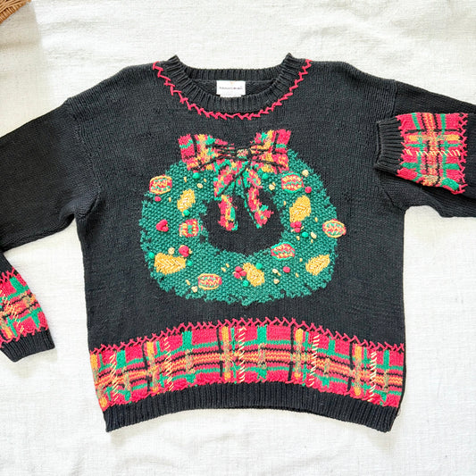 1994 Christmas Wreath Sweater | 90s Festive Knit Pullover | Holiday