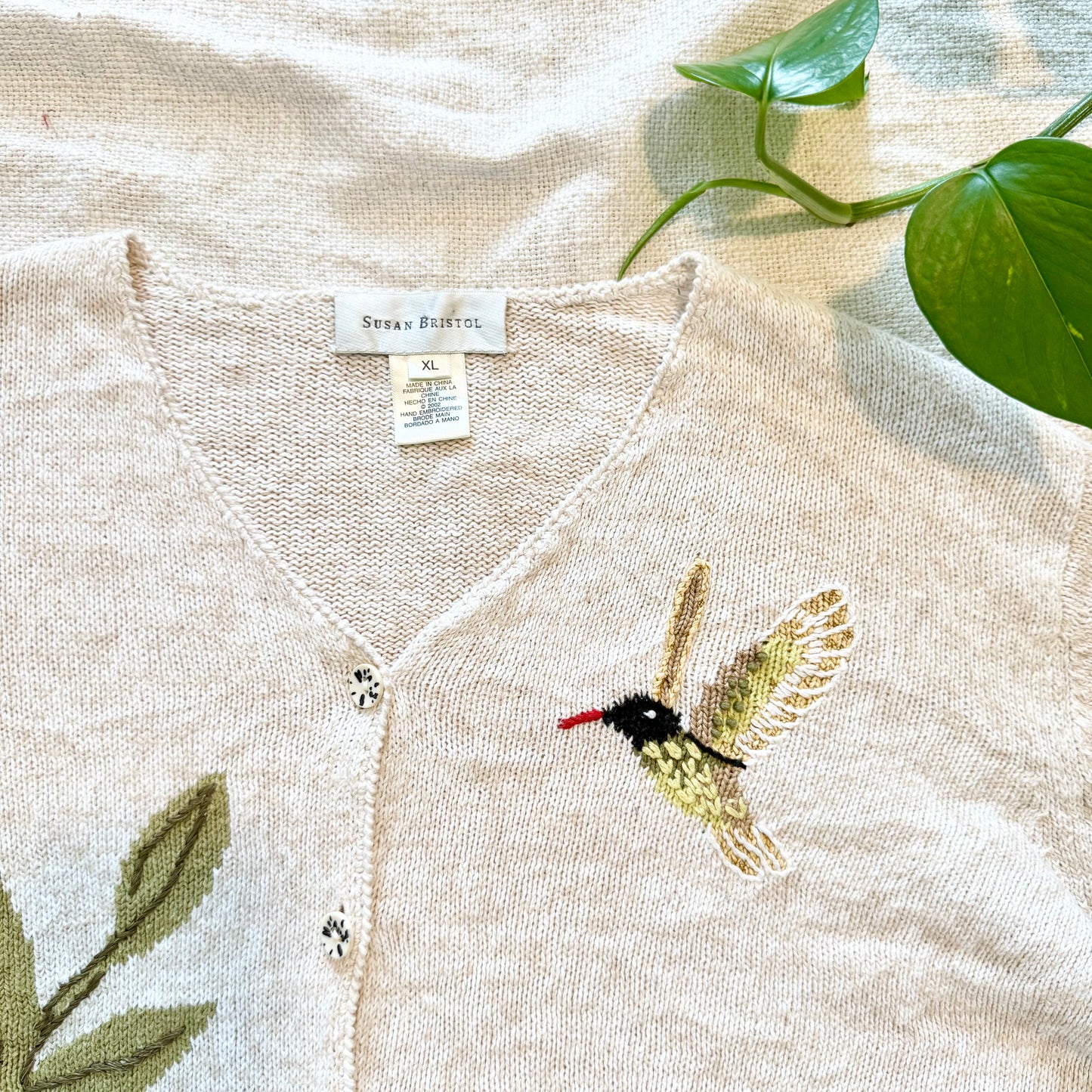 Vintage Susan Bristol Hummingbird Cardigan – Embroidered Detail | Size XL