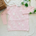 VTG Pink Angora Embroidered Sweater – Coquette Pastel Floral Knit | Size M