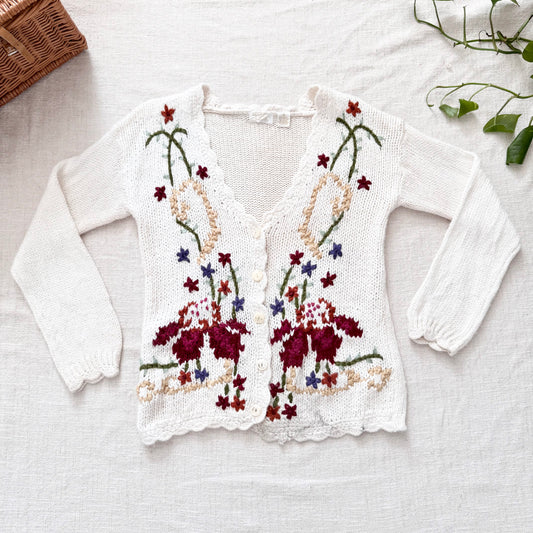 Vintage 70s Floral Embroidered Cardigan Sweater