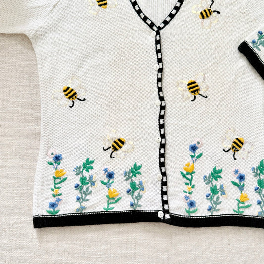 Quacker Factory Bumble Bee Floral Cardigan Sweater | Size M